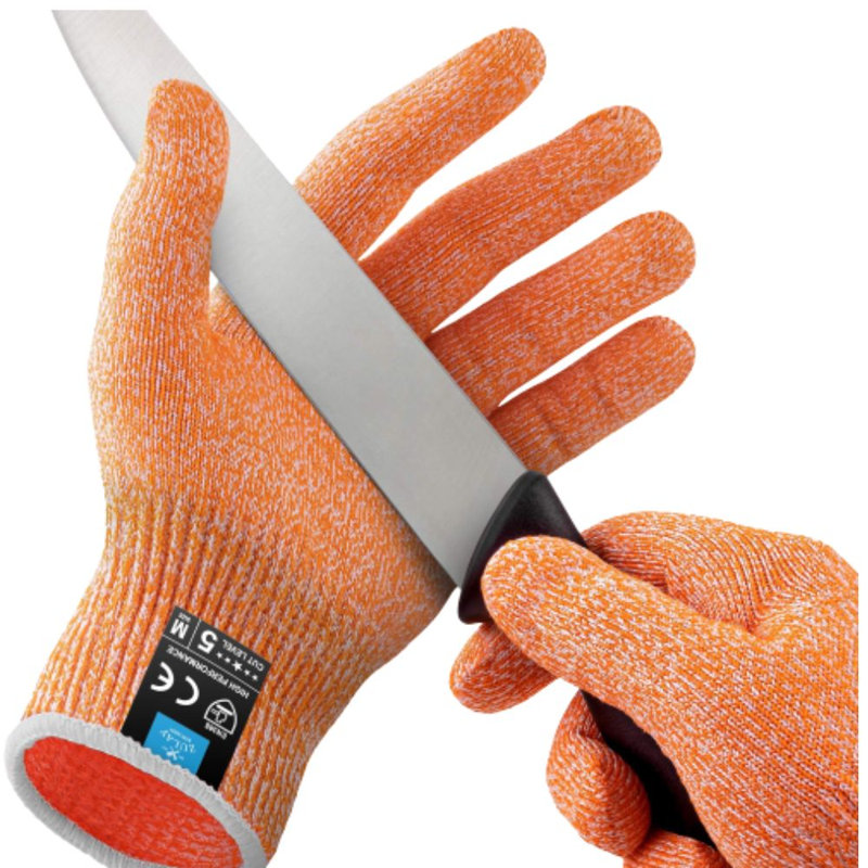 Zulay Cut Resistant Gloves Food Grade Level 5 Protection - Comfortable Safety Cut Resistant Work Gloves, Medium, Orange