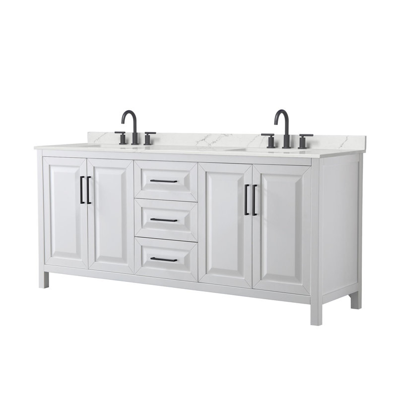 Daria 80'' W Vanity, White, Matte Black, White Quartz