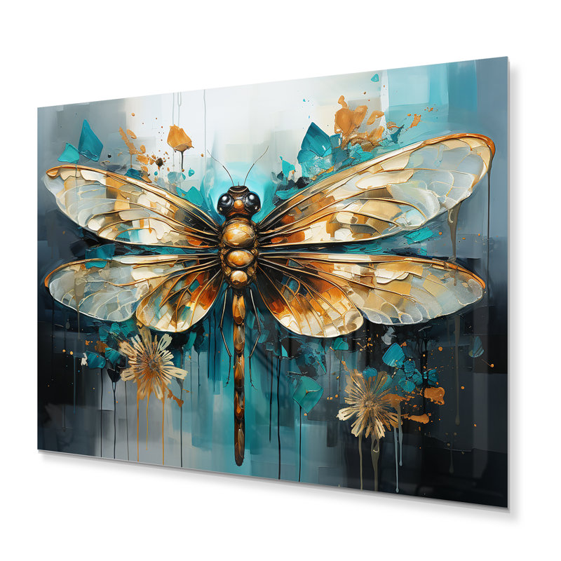 Décoration murale en métal bleu sarcelle libellule, H 24 po x l 32 po