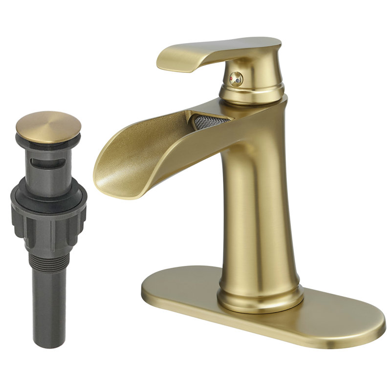 Single-Hole Single-handle Bathroom Faucet with Drain Assembly, Brushed Gold
