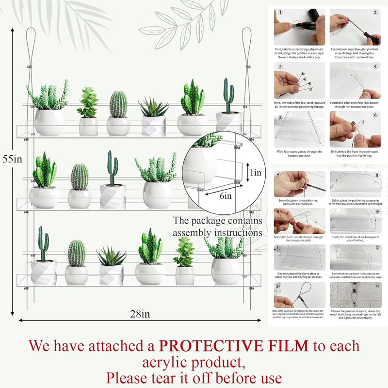 Étagère pour fenêtre à 3 niveaux en acrylique transparent avec hauteur réglable pour le jardinage intérieur, rangement pour plantes grasses
