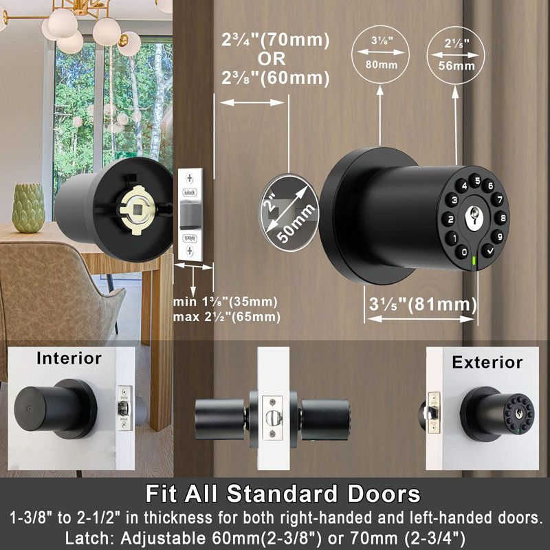 Matte Black Keypad Door Knob with Key Lock