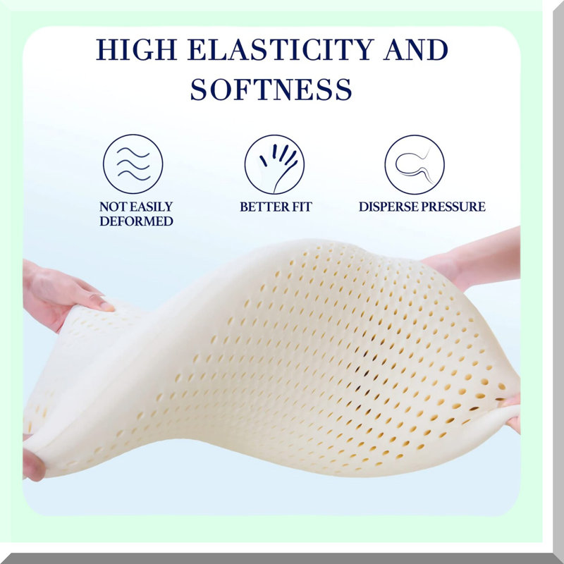 NaturalLux Queen Pillow - Extra Soft Talalay Latex Bed Pillow for Side/Back Pain Relief - Breathable Cotton Cover - Neck Support & Pressure Relief