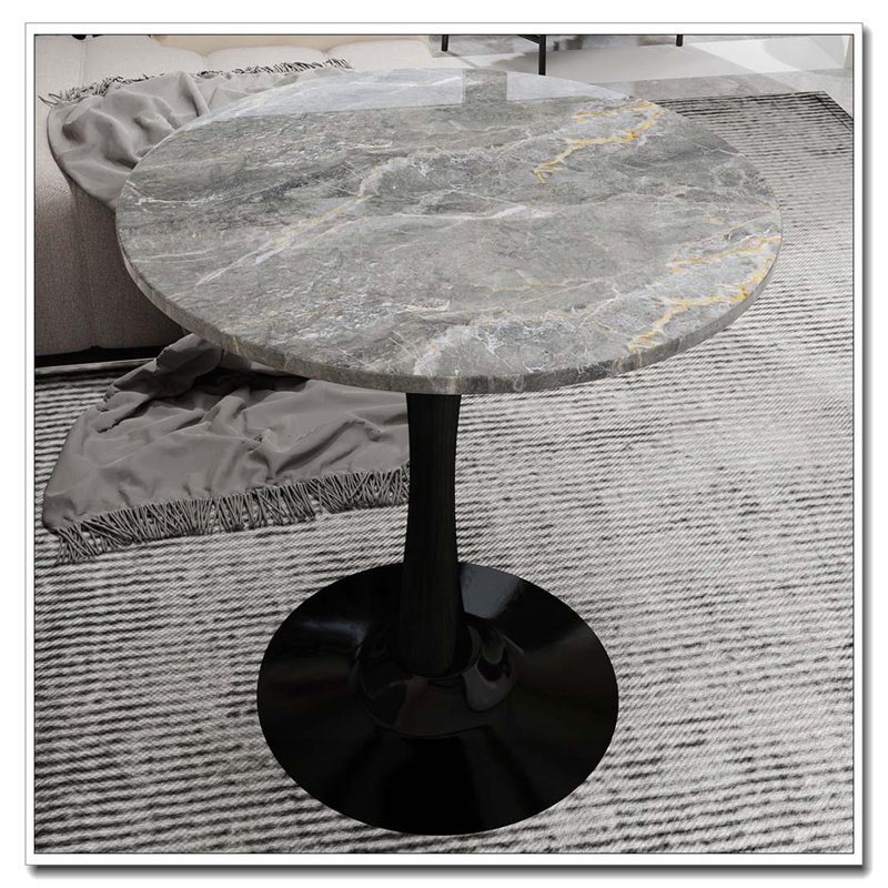 Table de salle à manger ronde en bois avec base piédestal, table basse, Marbre, Noir