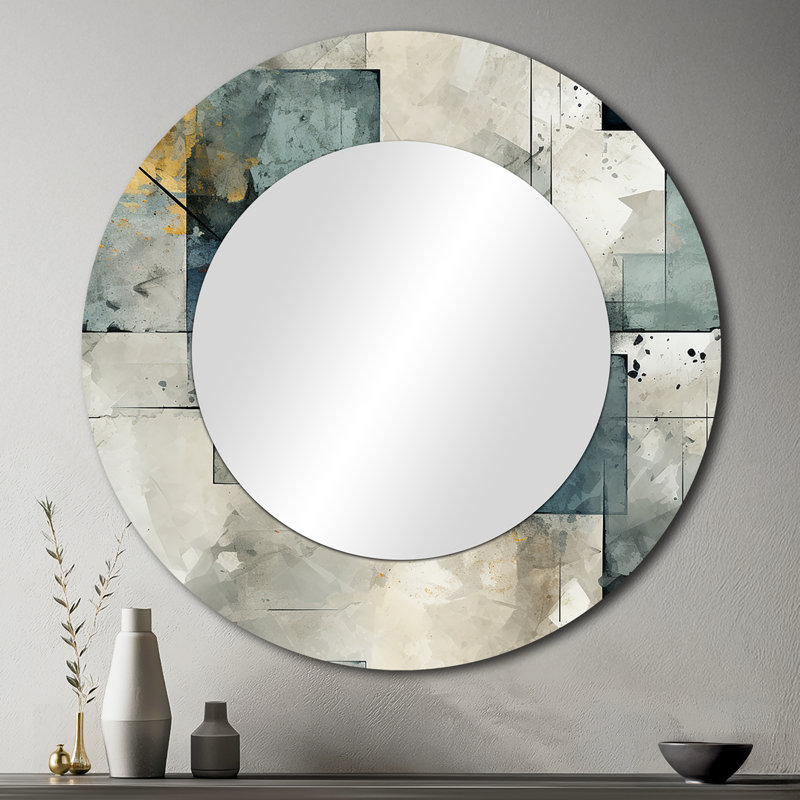 Motif de béton industriel gris - miroir mural géométrique unique, miroir rond gris, impression d'art en métal, 36 po x 36 po