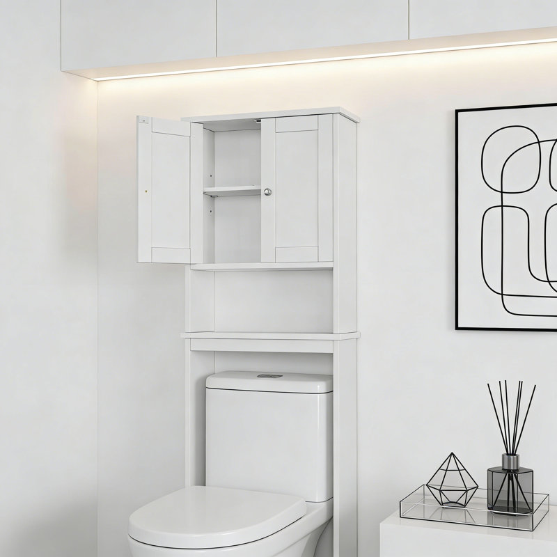 Over The Toilet Storage Cabinet With Adjustable Shelf, Freestanding Bathroom Organizer With Anti-Tip Device, Space Saving Shelf For Bathroom Supplies