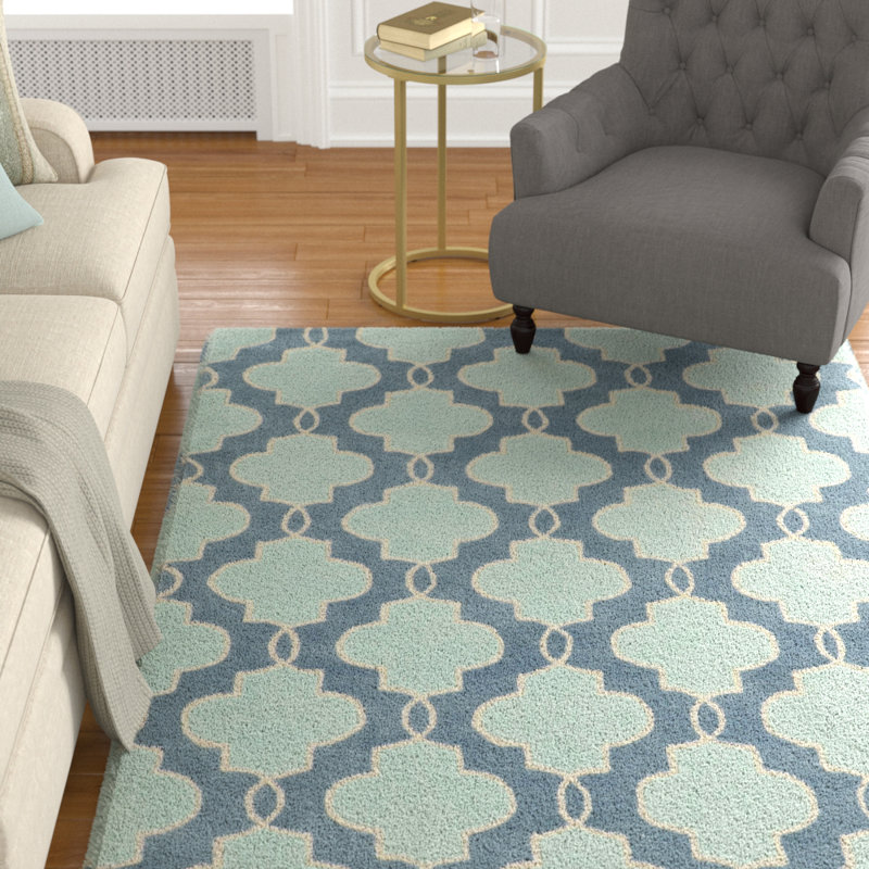 Tapis bleu touffeté à la main Marisela, Rectangle 8 pi x 10 pi