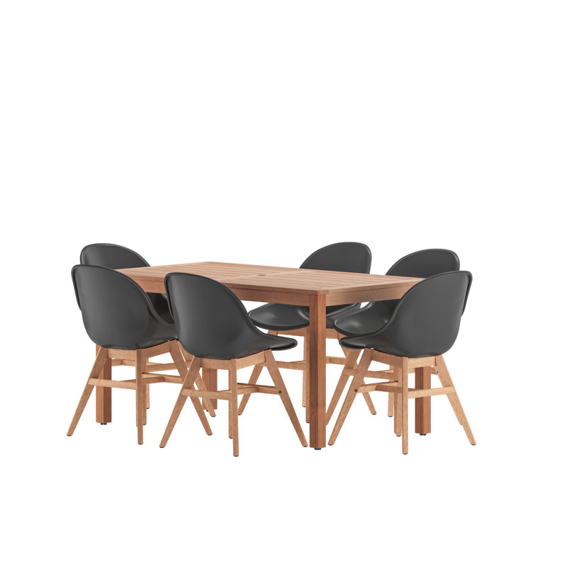 Anautica Rectangular 6 - Person 59" Teak Finish Outdoor Furniture Dining Set