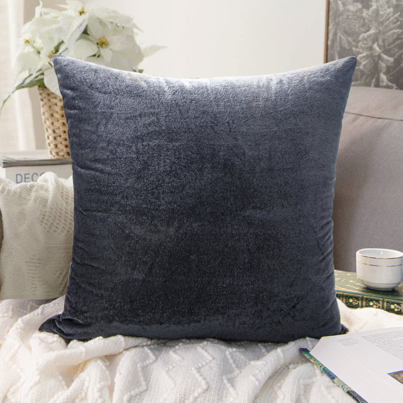 Housse de coussin carré en velours, Gris anthracite, H 26 po x l 26 po