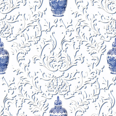 Royal Delft Damask 100% Linen Fabric