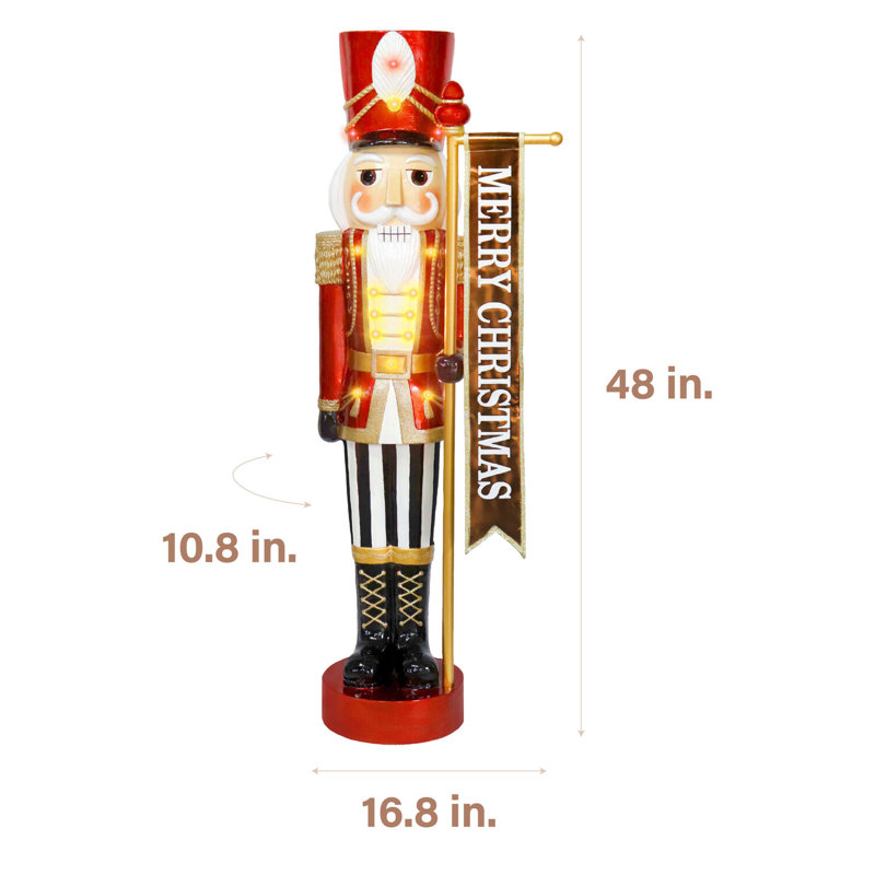 4-Ft Red and Gold Resin Nutcracker with LED Lights
