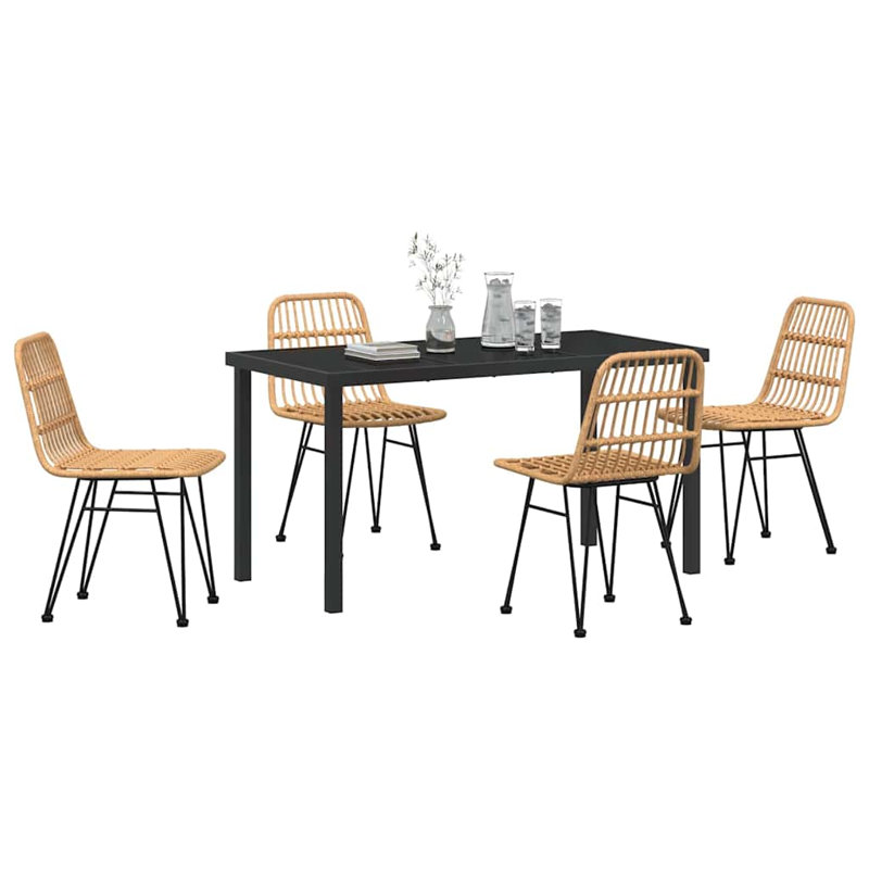 5 Piece Garden Dining Set Poly Rattan, Brown, 73cm H x 140cm W x 70cm D