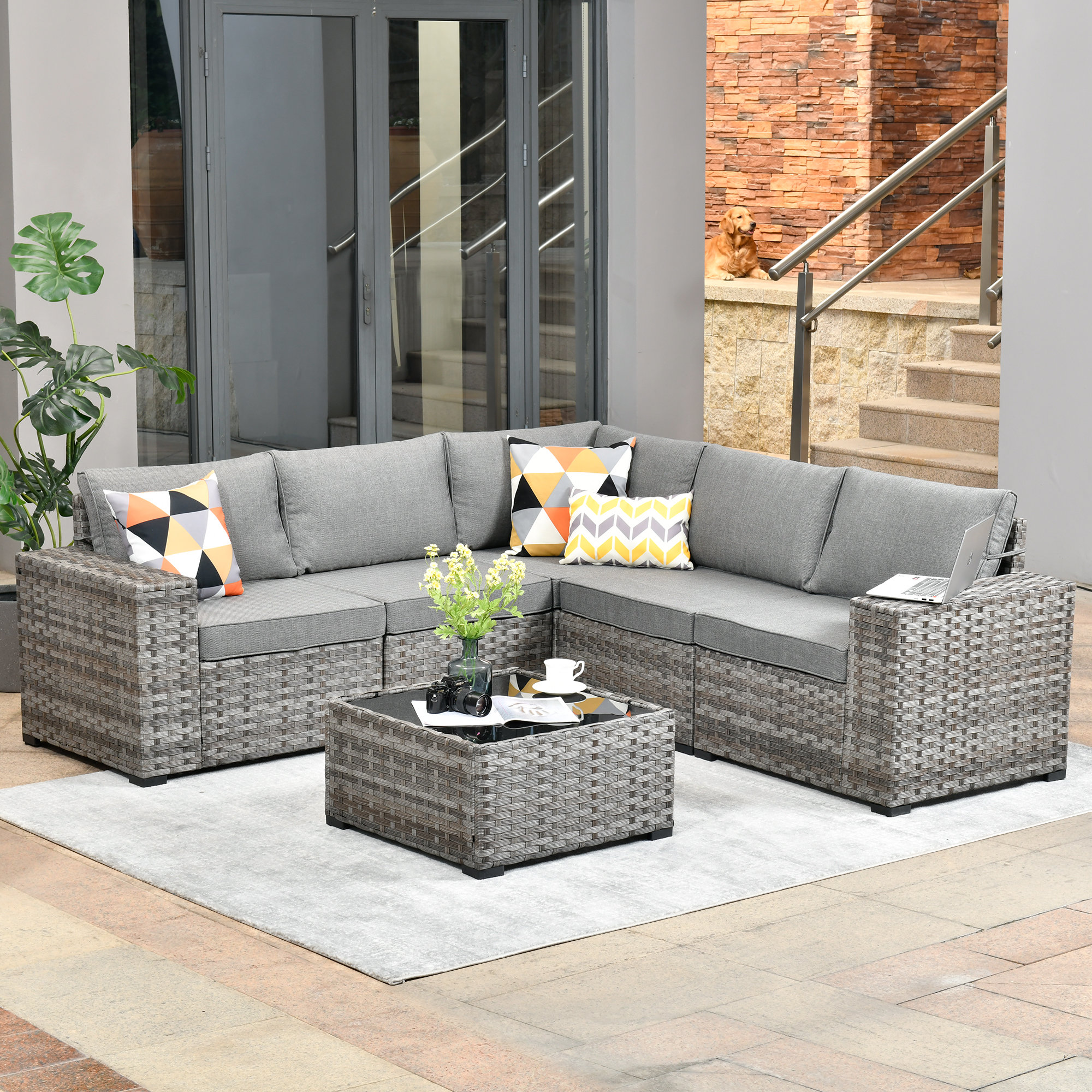 Wade Logan® Asen 6 Piece Wicker Sectional Seating Group with Cushions