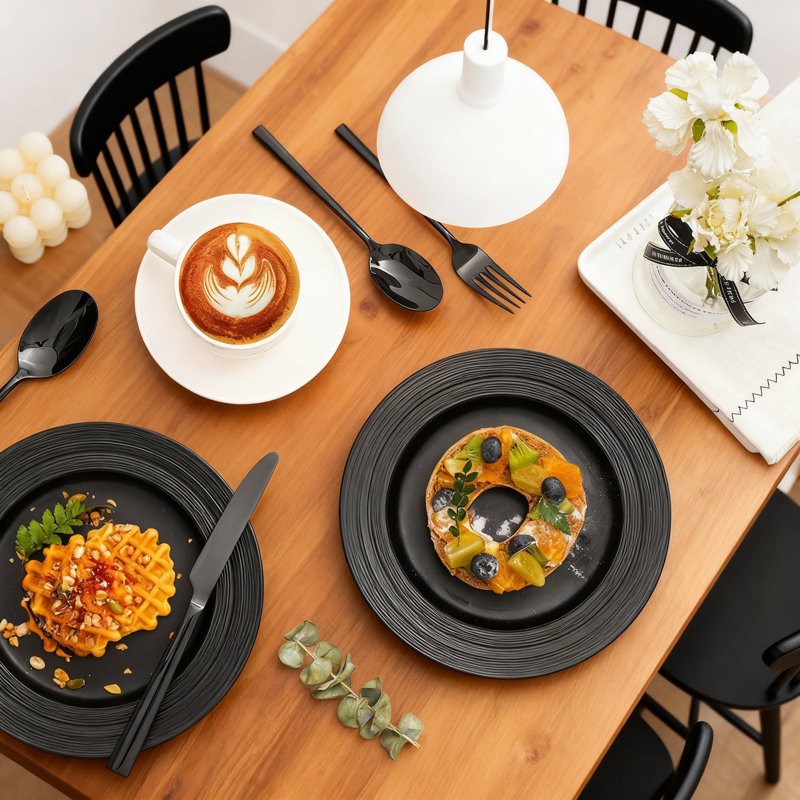 Ensemble de 40 couverts noirs, service de couverts en acier inoxydable forgé pour 8 personnes, argenterie polie miroir lavable au lave-vaisselle pour la cuisine