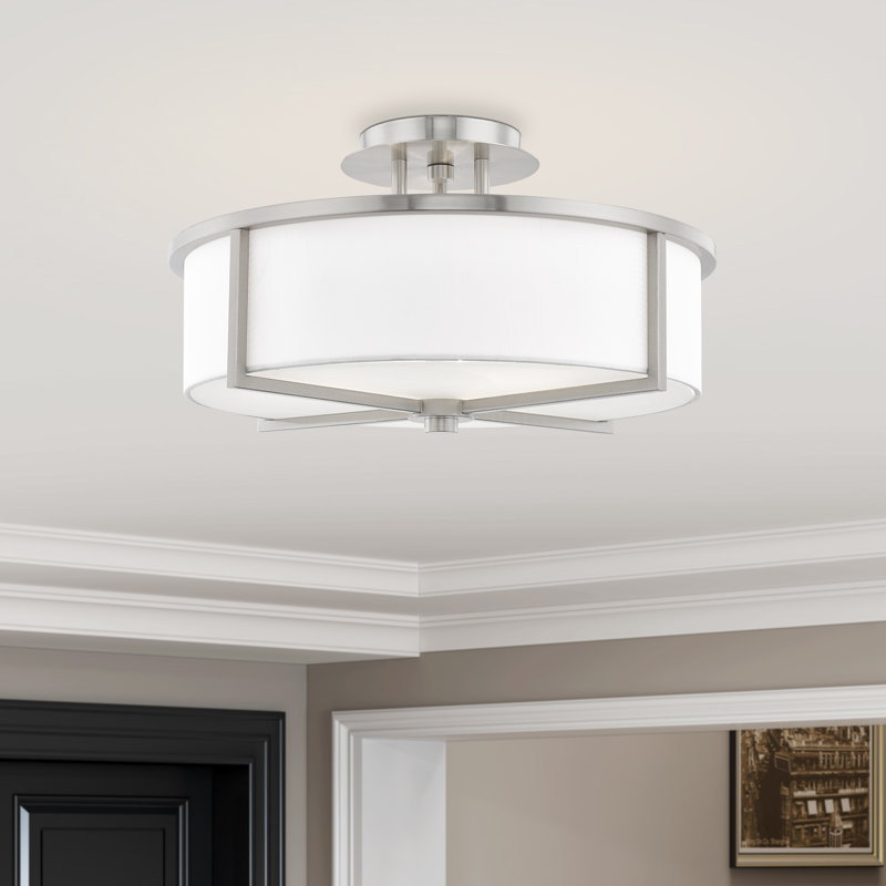 Plafonnier semi-encastré 3 lumières 16 po Charlieann, Nickel brossé