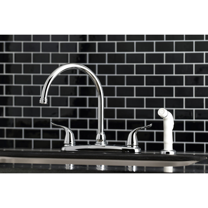 Kingston Brass Yosemite Two-Handle 4-Hole 8" Centerset Kitchen Faucet with Side Sprayer, Polished Chrome