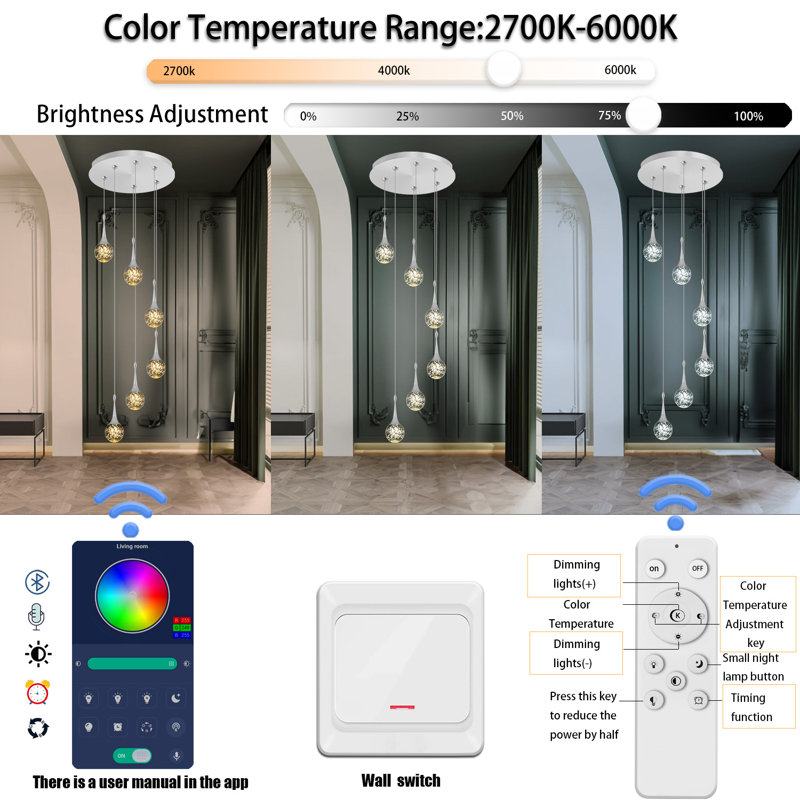 6 - Light Dimmable LED Chandelier