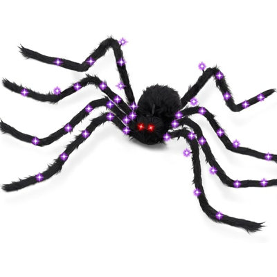 Giant Halloween Spider Decorations - Large Hairy Fake Spider 78IN 44 Purple Lights & 2 Red Eyes, Bendable Metal Legs, 8 Light Modes, Timer - Indoor/Outdoor Yard, Porch & Haunted House Decor