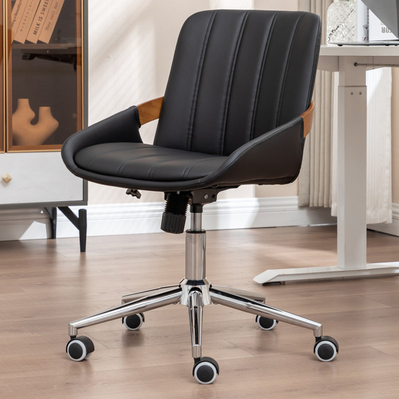 Home Office Chair - Upholstered Faux Leather Back Desk Chair, Ergonomic Executive Chair with Lumbar Support, Black