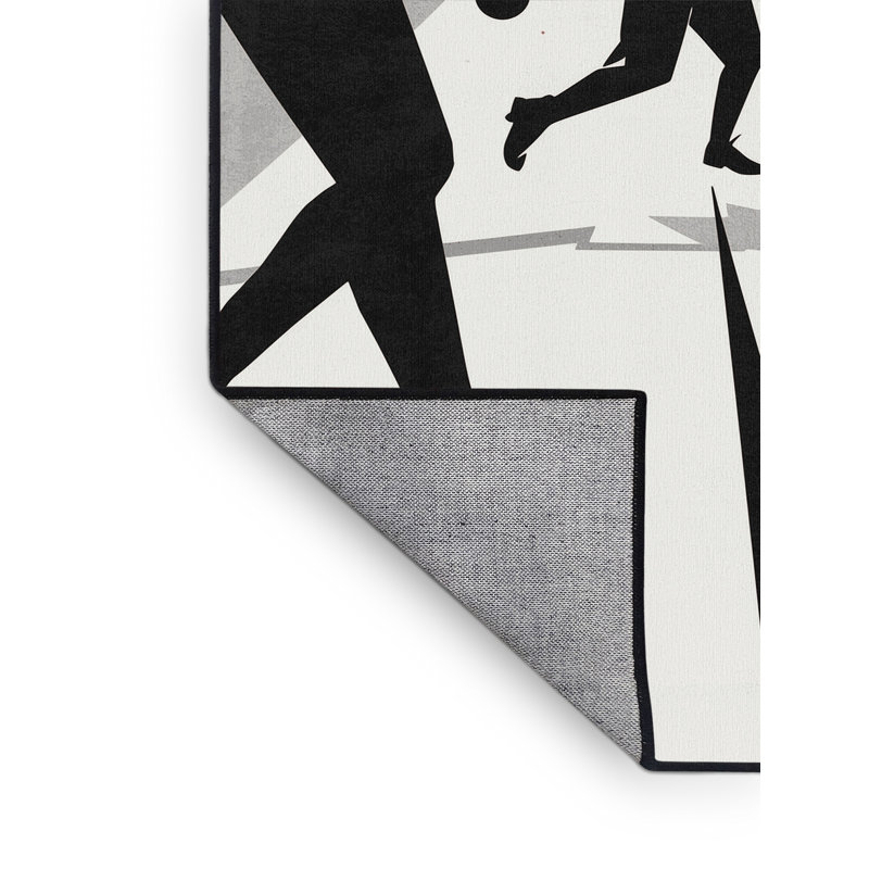 Machine Washable Cain Lacrosse Action Play Bold & Eclectic Modern Geometric Rug in White – Black Binding, 8x10