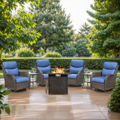 Simle 7-Piece Outdoor Seating Group PE Wicker Swivel Glider Chair With Cushions And Side Table