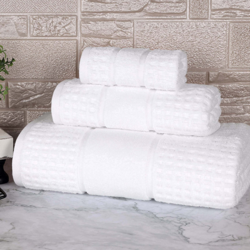 Hisela Zero Twist Cotton Solid Waffle Honeycomb Plush Soft Absorbent Medium Weight Assorted Towel Set, White