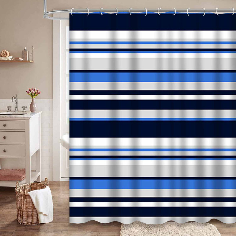 Rideau de douche à rayures avec 12 crochets, 72" L x 72" W