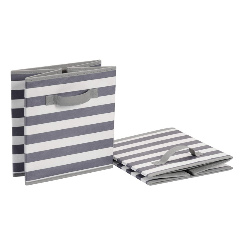 White And Light Grey Stripe Collapsible Storage Cubes - 6 Pack For Easy Organization