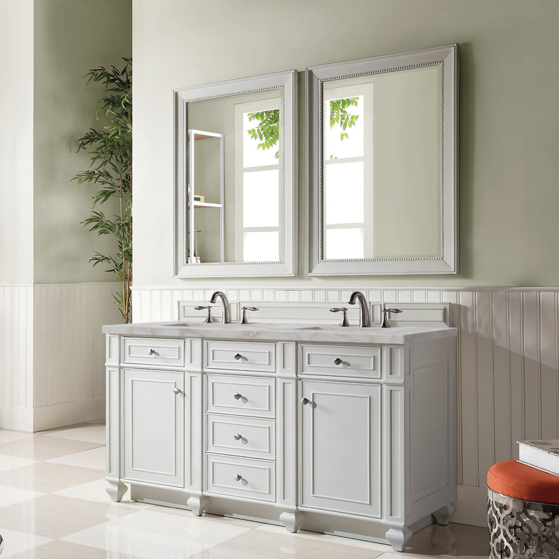 Bristol 60'' W Double Vanity, Bright White, Victorian Silver, 8" Widespread