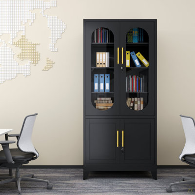 4-Tier Metal Decorative Office Filing Storage Cabinet With Lock And Adjustable Shelves