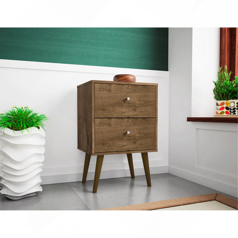 18" Nightstand In Rustic Brown (2-Drawer), Rustic Brown