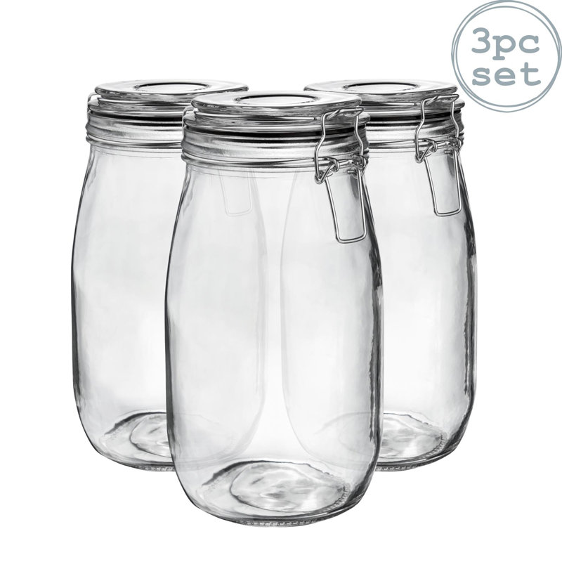 Argon Tableware - Glass Storage Jars - Set of 3, Clear/Black, 25cm H x 12cm W x 12cm D