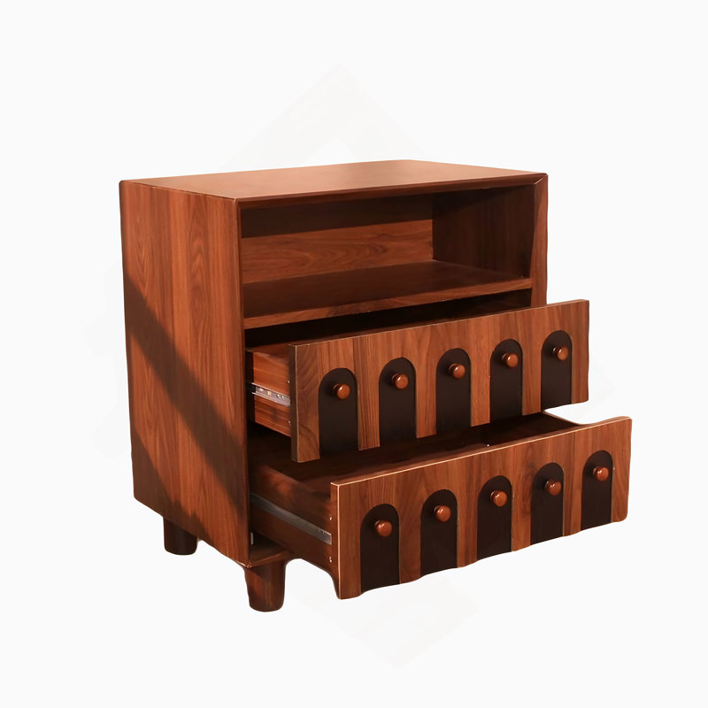 Table de chevet, table de chevet avec tablette de rangement et tiroirs, Noyer