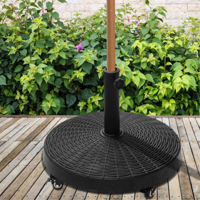 20,5 po. Base de parasol avec roues et résine, 50 lb, noir, pour poteaux de 1,5 po ou 2 po, base extérieure pour piscine, roues, pelouse, terrasse