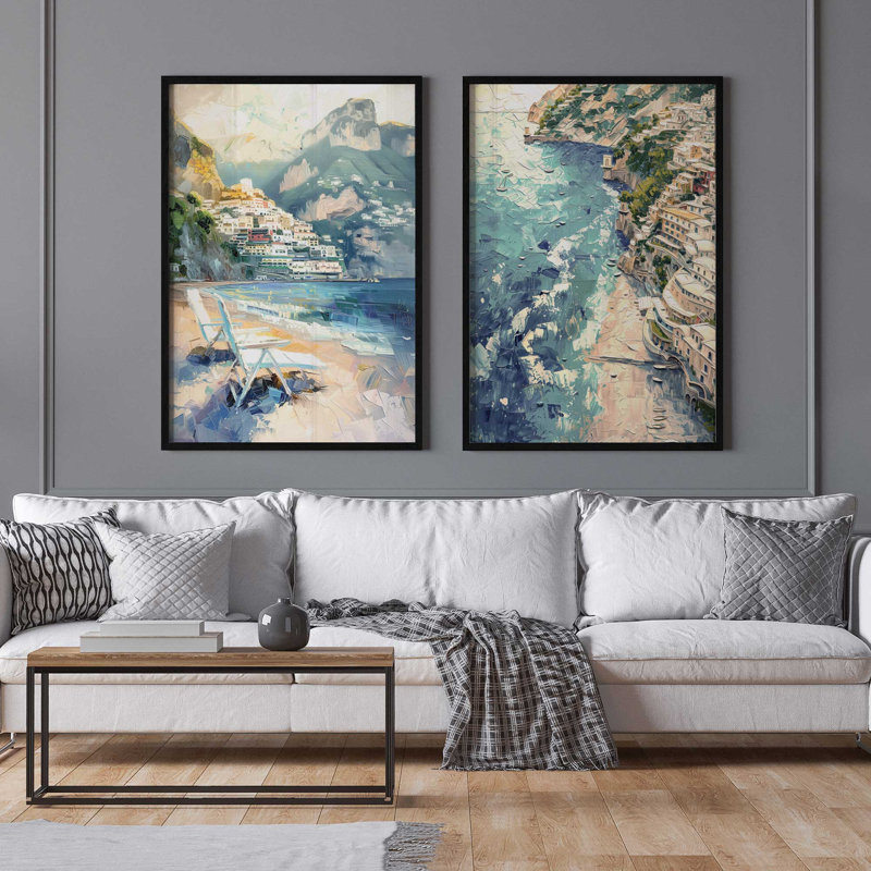 Ensemble de 2 pièces encadrées sur papier "Positano" par Azure Artisanal Studio, Zinc patiné