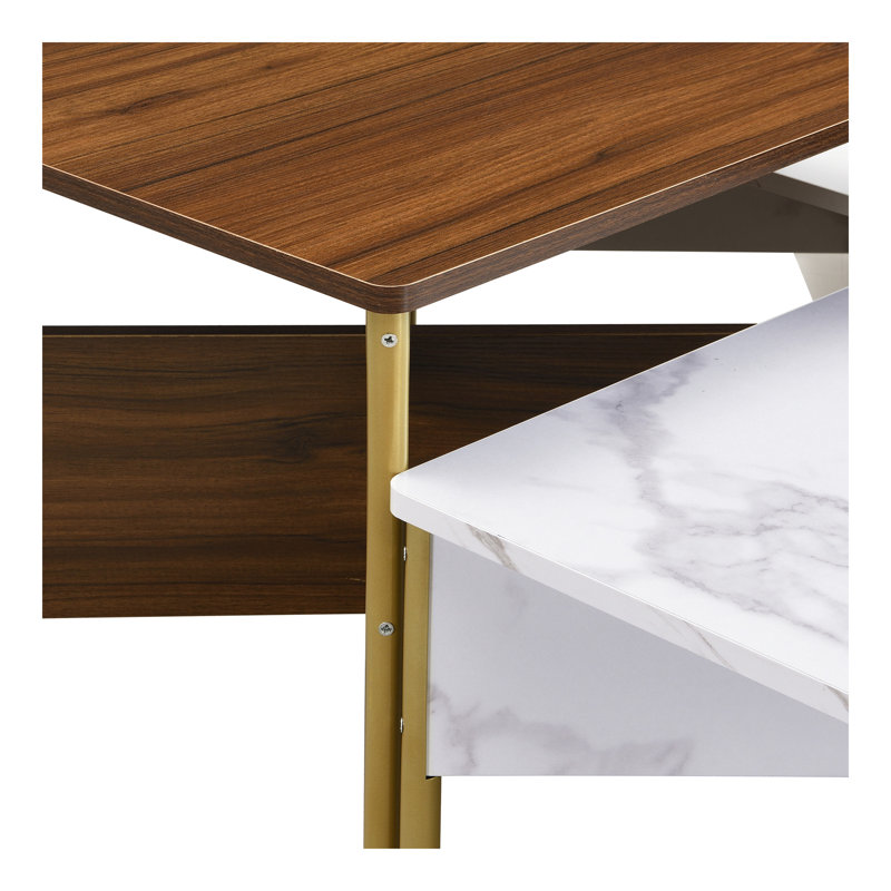 Modern Nesting Coffee Tables Set Of 4 -Mid Century Modern Square Living Room Table, Free Adjustable Shape,Versatile And Stylish Accent Furniture For Your Living Room White & Walnut Color