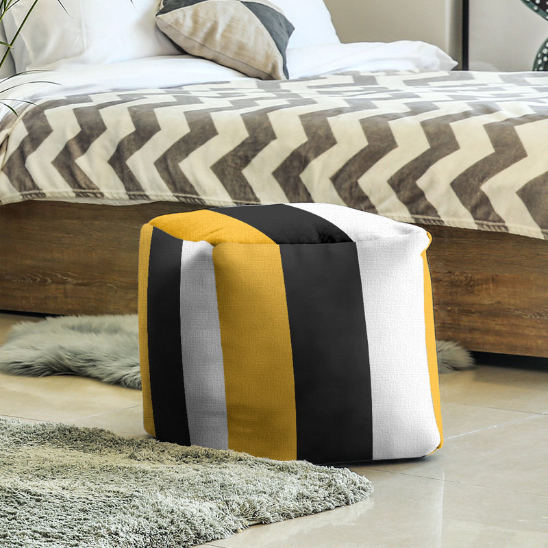 Upholstered Pouf, Pittsburgh, Pittsburgh Gold/Black/White, 13" H x 13" W x 13" D