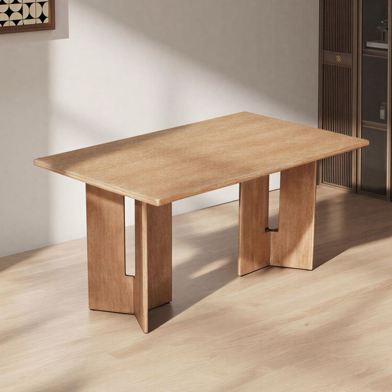60''W Rectangular Wood Dining Table With Cutout Table Legs For Dining Room And Living Room, Natural Wood Wash
