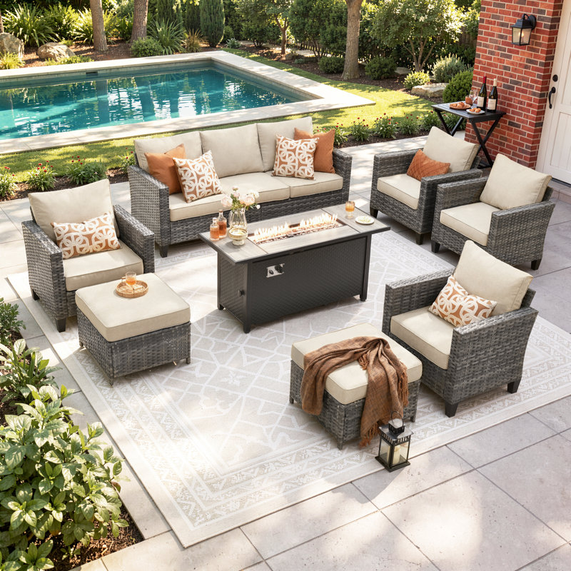 Allcot 9 - Person Patio Conversation Set with Cushions, Beige