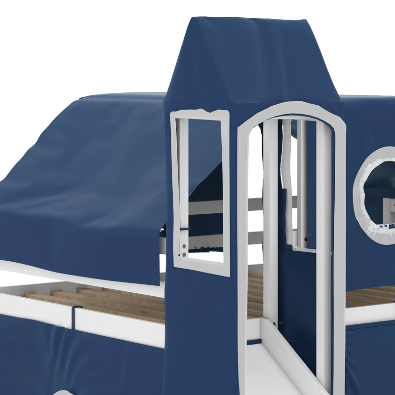 Lit mezzanine double avec tente et tour, Blue