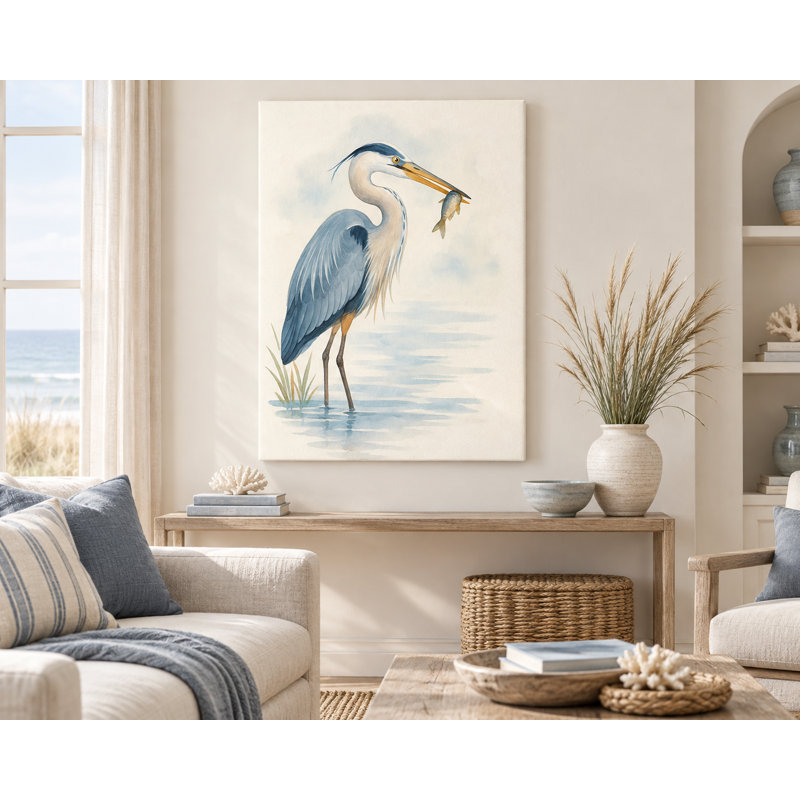 «Blue Heron in Calm Waters», art mural sur toile, H 48 po x l 36 po