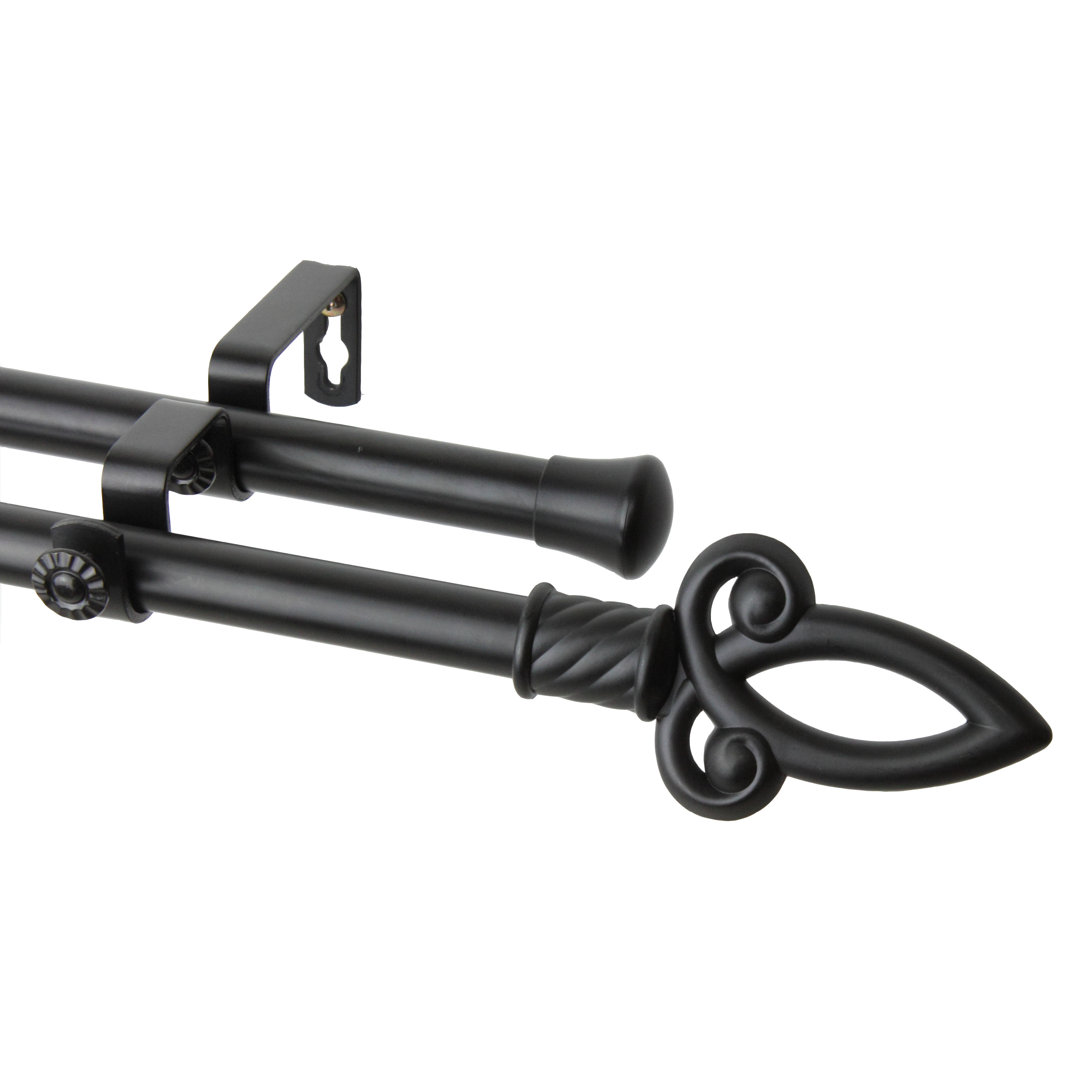 Kempson Steel Rod/Resin Finials Adjustable Double Curtain Rod Fleur De Lis Living 