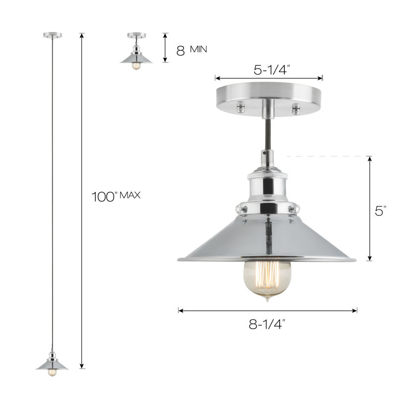 Luminaire suspendu conique à 1 lumière Gravette, Chrome poli