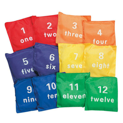 5" Nylon Bean Bags Cornhole Printed with Numbers Set of 12 Assorted Carnival Game
