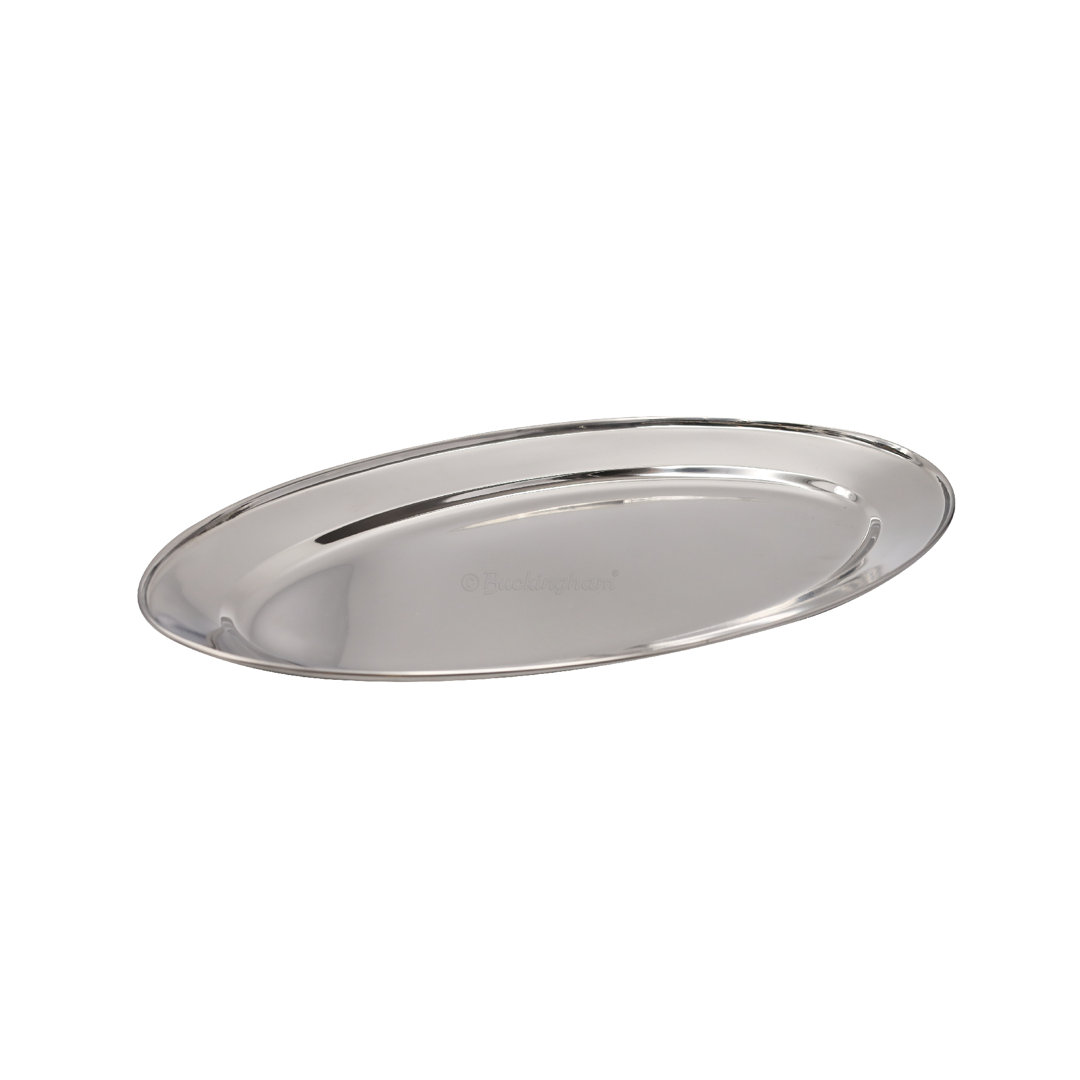 Buckingham Mirror Polish Oval Serving Tray Heavy Gauge Plate Stainless Steel