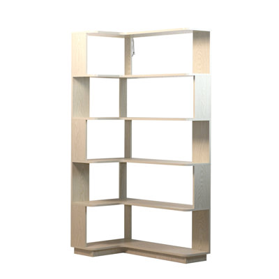 Bibliothèque de coin autoportante en L de 90 cm à 5 niveaux pour salon, chambre à coucher, bureau à domicile, bibliothèque en bois avec panneau anti-chute et dispositif anti-basculement, rangement ouvert