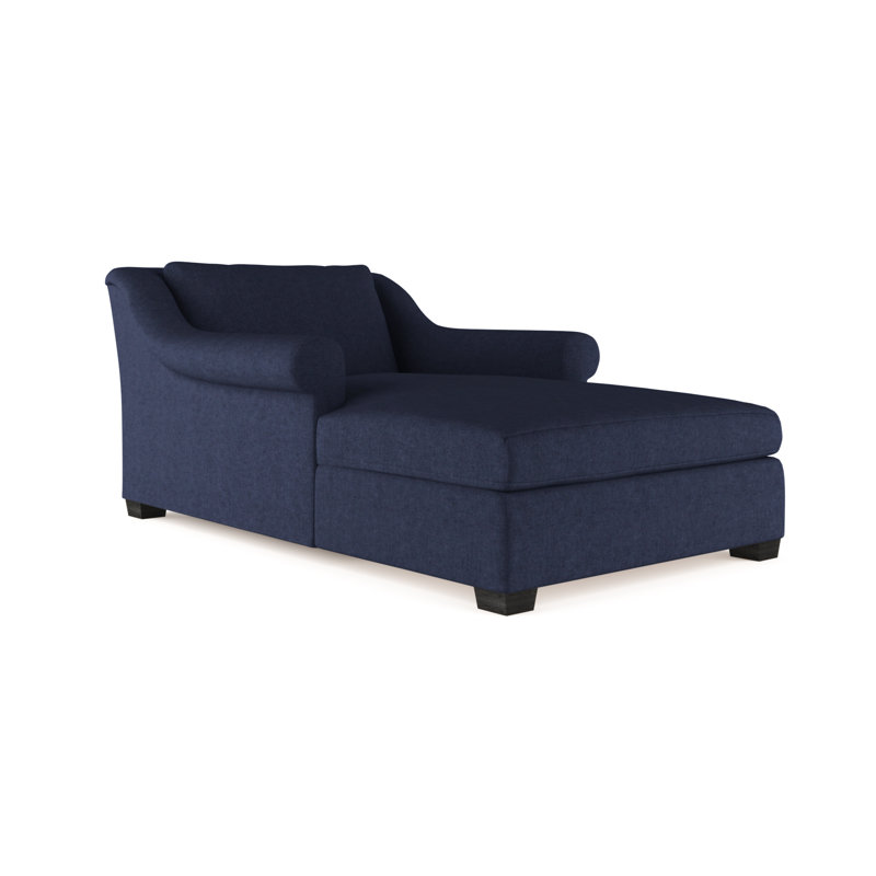 Chaise longue à accoudoirs roulés Thompson, Velours moelleux imprimé bleu, Patiné