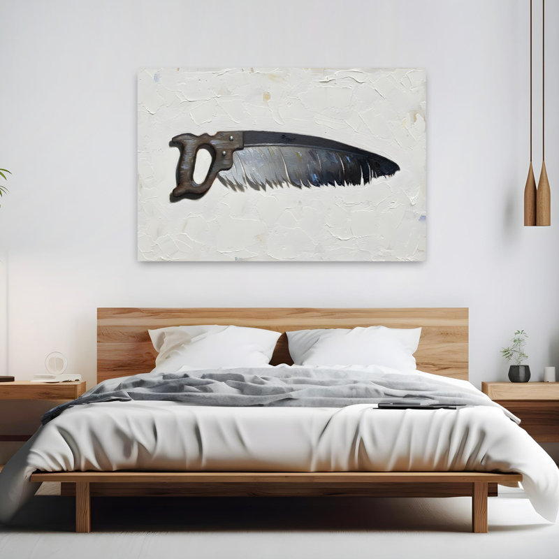 «Feather Saw», art mural classique contemporain abstrait paysage de chat, H 60 po x l 40 po