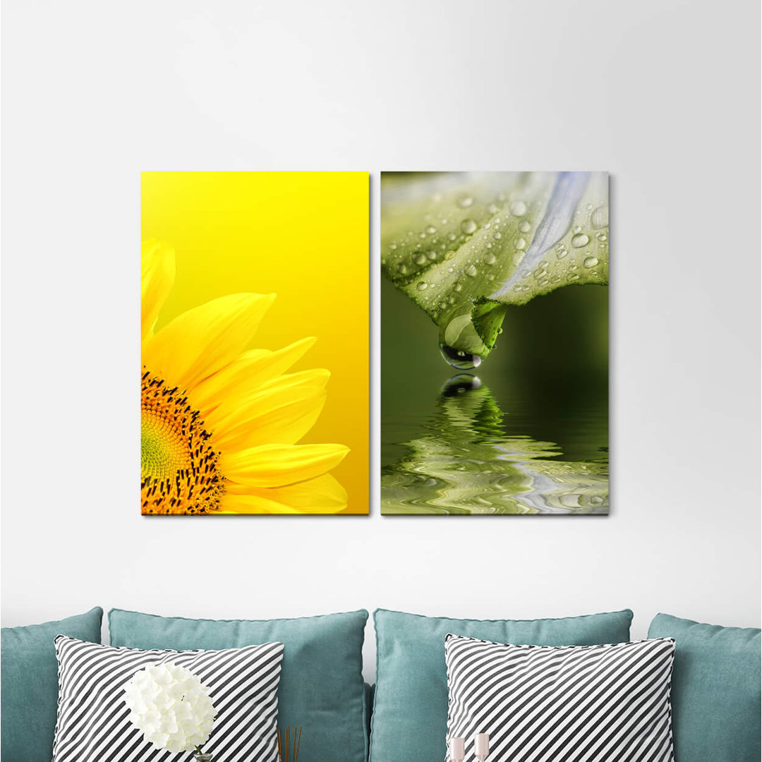 2-tlg. Leinwandbilder-Set - Fotografie „Sunflower Yellow Drops Green Lake Refreshing”