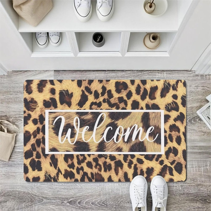 Tapis brun à imprimé léopard 24 po x 36 po, décoration intérieure pour entrée et porche